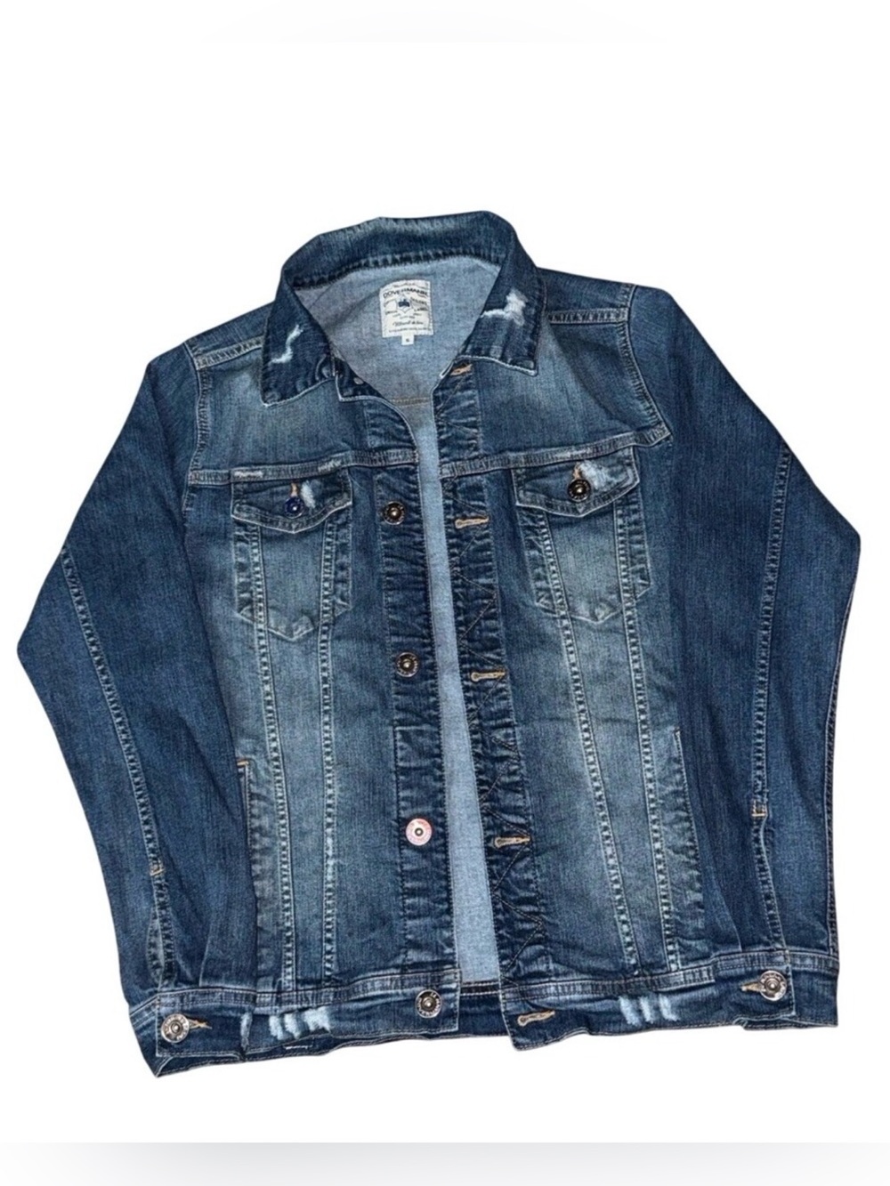 DOVERMANN Y2K Destroyed Distressed Denim Trucker Jacket Grunge | Unisex Sz S